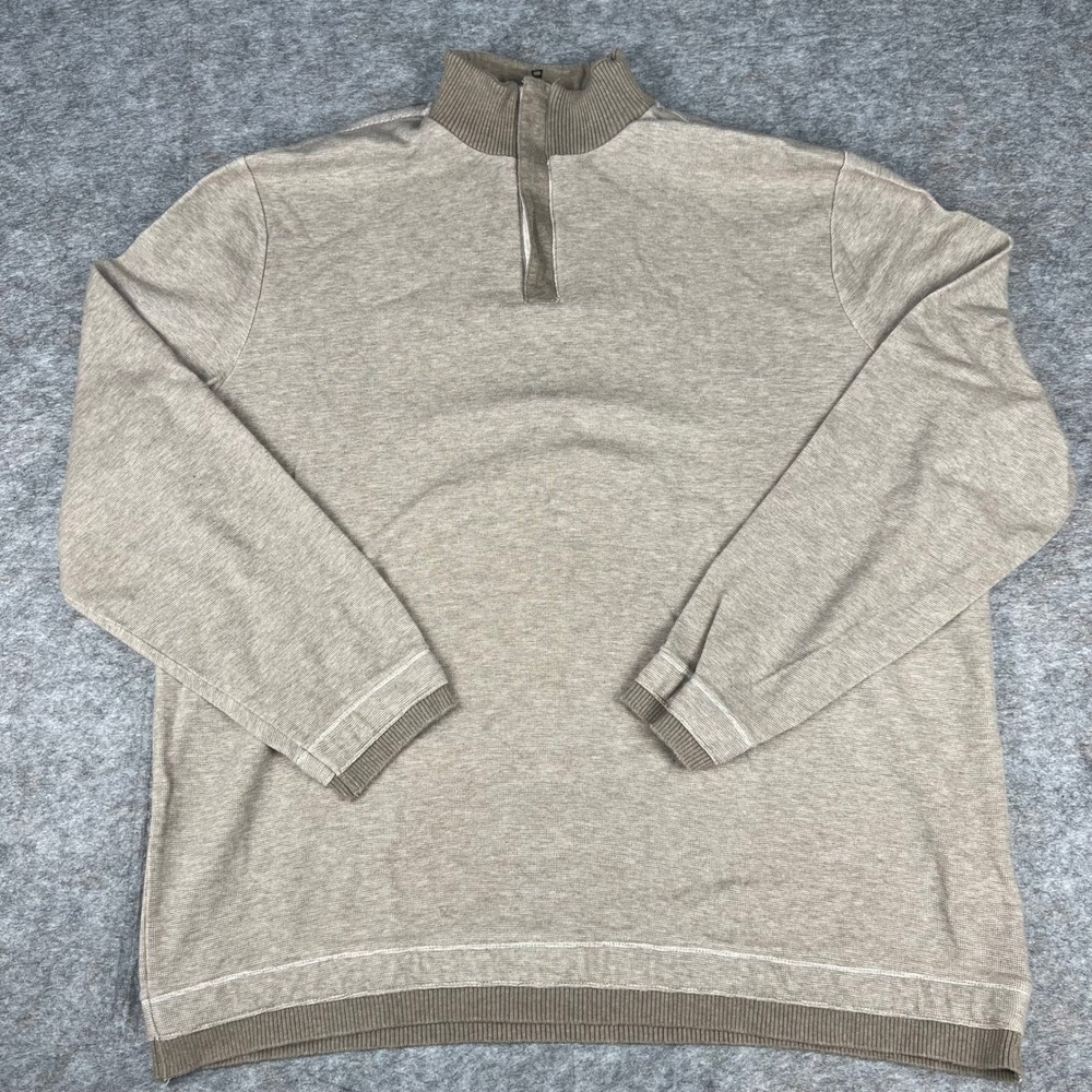 Banana Republic Mens XXL Quarter Zip Pullover Tan‎ Cotton Marl Knit Sweater Mock